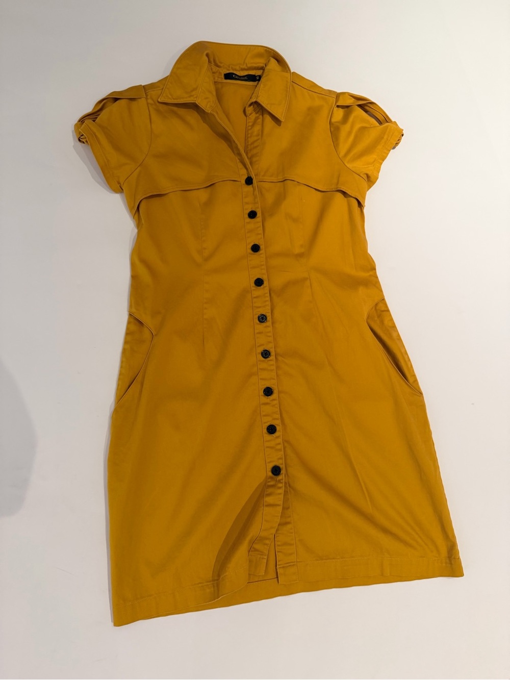Vintage CELINE Mustard Yellow Button Front Shirt Dress Size M